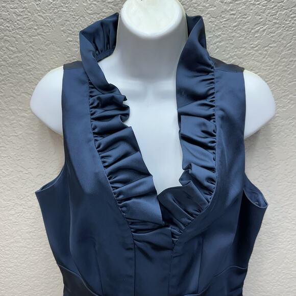 Just Taylor Dress 10 RUFFLE NECK Black SATIN SHEATH Pencil LDB Evening Cocktail - Picture 6 of 13